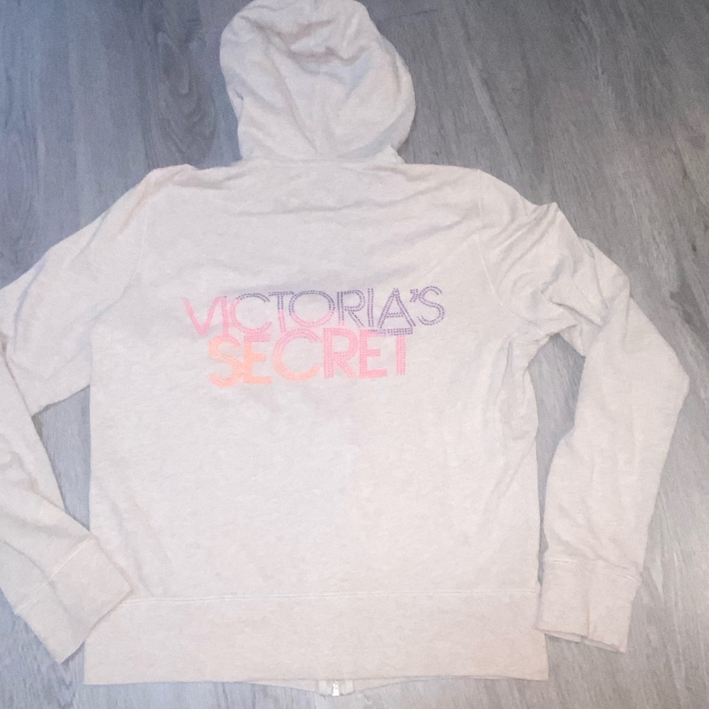 Victoria's Secret Cream Zip Up Hoodie with Colorful Rhinestones